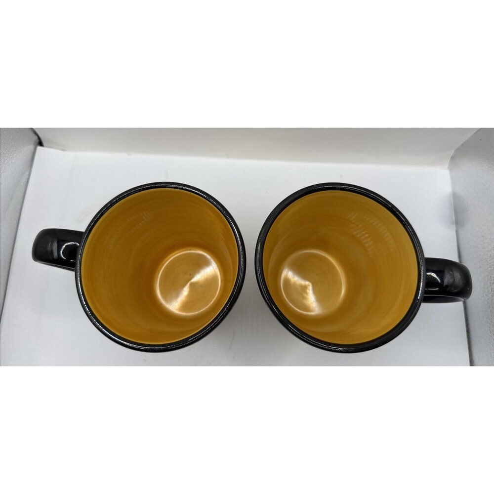 Pier 1 Alexandria Hand Painted Earthenware Mugs Yellow Blue Red Flowers Set of 2 - Picture 2 of 4